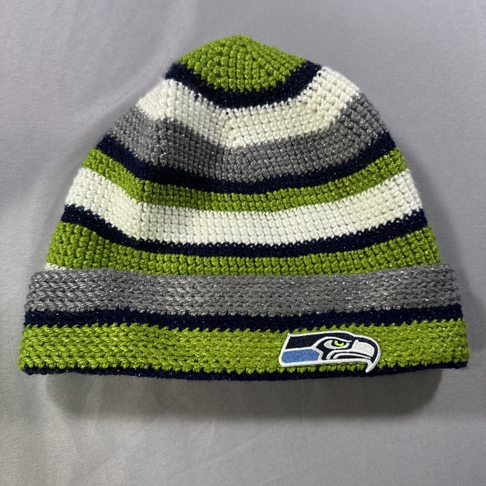 Seattle Seahawks Beanie Unisex Green Gray Stripe Knit OSFM Superbowl Fans